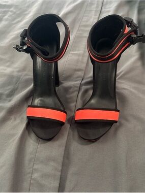 Women's Black Sandals with Neon Coral Straps
